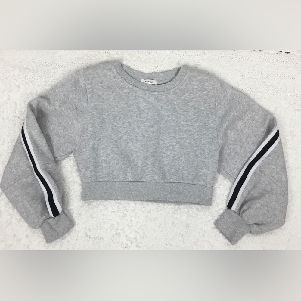 GARAGE Crop Sweatshirt Gray Black White Stripe size S